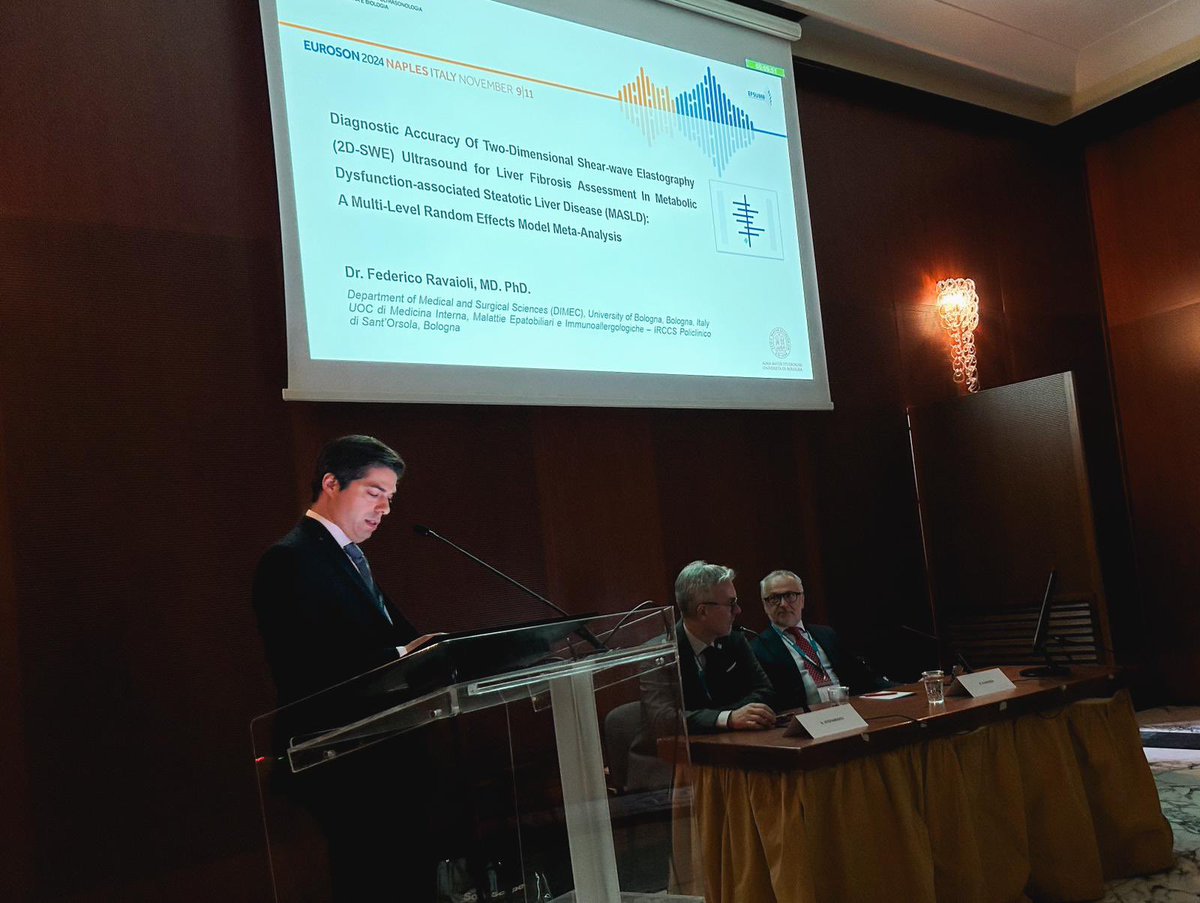 FedRavaioli's tweet photo. Honoured to present at #EUROSON in Napoli our multilevel random-effects meta-analysis to establish standardized cut-off values for 2D-SWE in different stages of #liver fibrosis in biopsy-proven #MASLD. This could be a game-changer in #ultrasound https://t.co/5ZLwa7v3bm