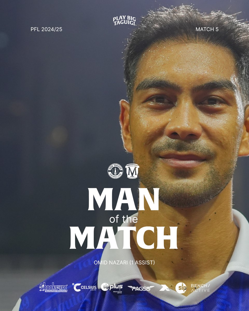 1 Assist and 92% Pass Completion.

Omid Nazari's dominance in midfield earned him the MAN OF THE MATCH honors.

Congrats, Omid!

#PlayBigTaguig 🔵🔴