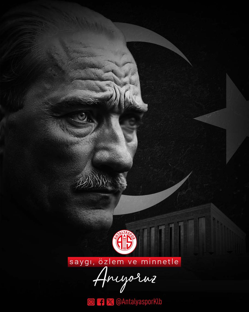 🇹🇷  Cumhuriyetimizin kurucusu, Ulu Önderimiz Gazi Mustafa Kemal Atatürk'ü saygı, özlem ve minnetle anıyoruz.

♾ Sonsuza kadar ilke ve inkılaplarının izindeyiz.

#Antalyaspor
#EnBüyükAntalyaspor
