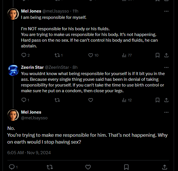 ZeerinStar's tweet photo. @melJsaysso @GabsKuys @GrumptruckOG @DefiyantlyFree Here, I can cite where you said that. "Why on earth should I stop having sex" is explicitly saying "I shouldn't control my horny ass". https://t.co/L6ZOsu9lmq