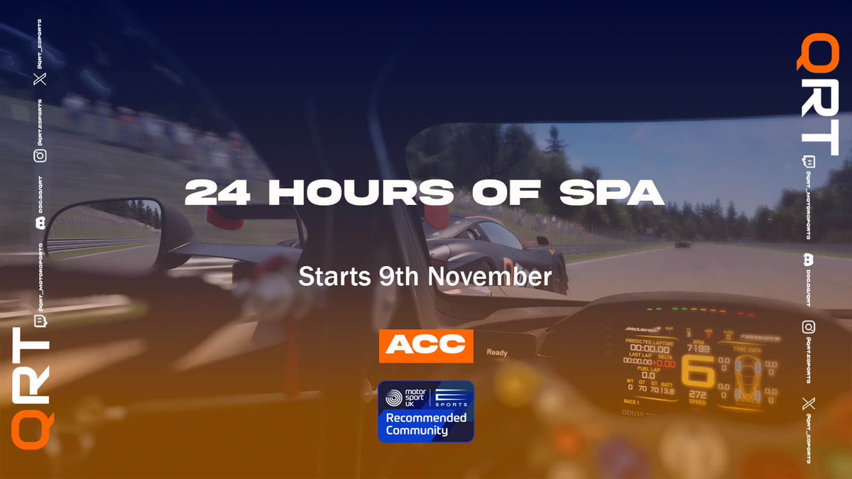 Vroom (@vroom_tm) on Twitter photo Endurance Day
24h of SPA by <a href="/QRT_eSports/">QRT | eSports Community</a>
#123 Audi R8 LMS Evo II
- <a href="/ruubik_/">Ruubik Coin-Tempête</a>
- <a href="/Victor_Arjo/">Le V™</a>
- LDL Oli
- Kevin Pion
#22 Ford Mustang GT3
- <a href="/Theo_Bulnes/">Theo</a>
- <a href="/Zaykons2/">Jimmy MENARD</a>
- Djoudjou
- Iwaax
#SPA24H #AssettoCorsaCompetizione #QRT Endurance Day
24h of SPA by <a href="/QRT_eSports/">QRT | eSports Community</a>
#123 Audi R8 LMS Evo II
- <a href="/ruubik_/">Ruubik Coin-Tempête</a>
- <a href="/Victor_Arjo/">Le V™</a>
- LDL Oli
- Kevin Pion
#22 Ford Mustang GT3
- <a href="/Theo_Bulnes/">Theo</a>
- <a href="/Zaykons2/">Jimmy MENARD</a>
- Djoudjou
- Iwaax
#SPA24H #AssettoCorsaCompetizione #QRT