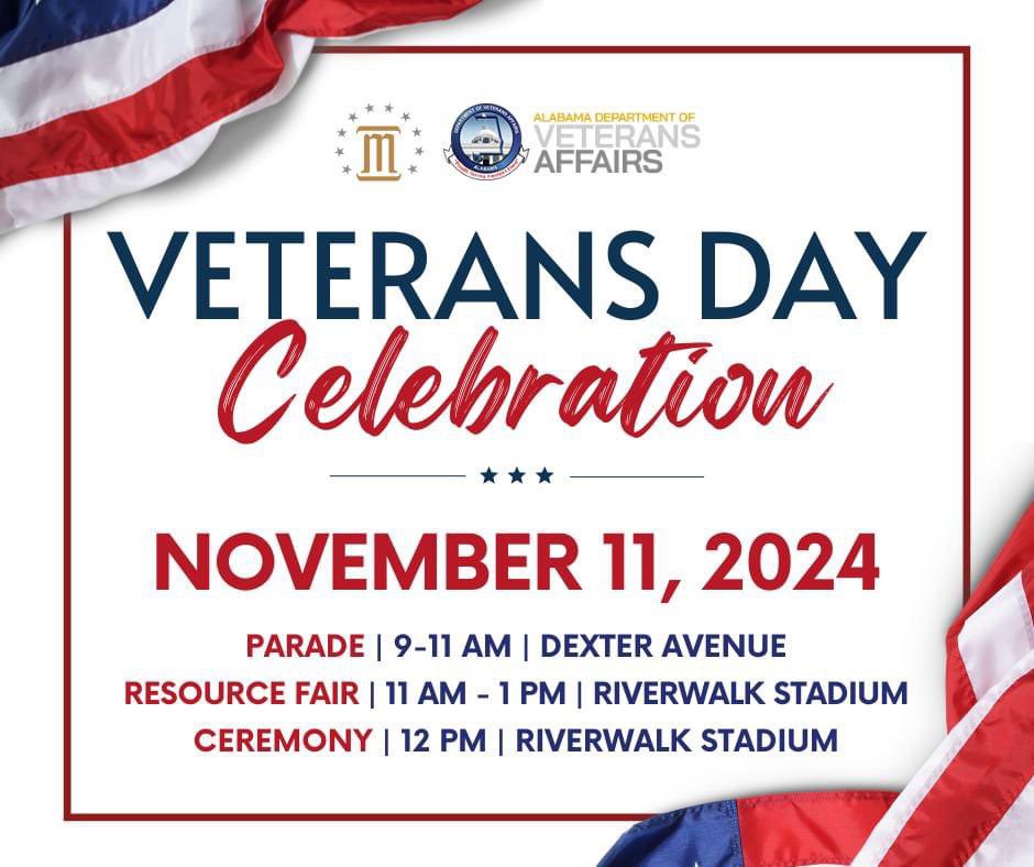 Join us this Monday for the Veteran's Day Celebration! 🇺🇸 Let's honor those who've served our nation with a day filled with gratitude and celebration.

Your presence shows appreciation for their dedication to our country. Don’t forget to bring your flag!

PLEASE SHARE THIS POST.