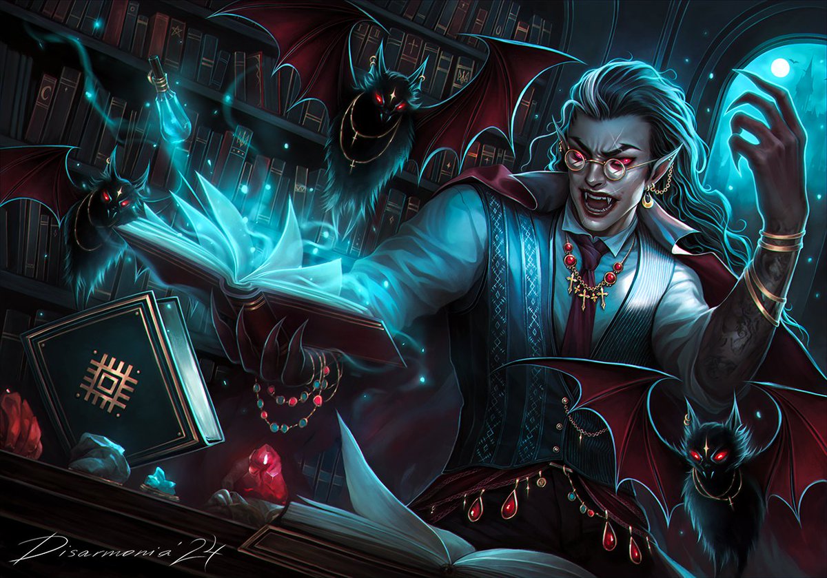 disarmoniart's tweet image. Cover art for &quot;99 reasons not to enroll in UMA&quot; featuring a charming vampire librarian, part of the deluxe edition of @maloviyua Ukrainian Magic Academy art book / charity project.🧛🏻‍♂️

Моя обкладиночка для &quot;99 причин не вступати в УМА&quot;.

#украрт