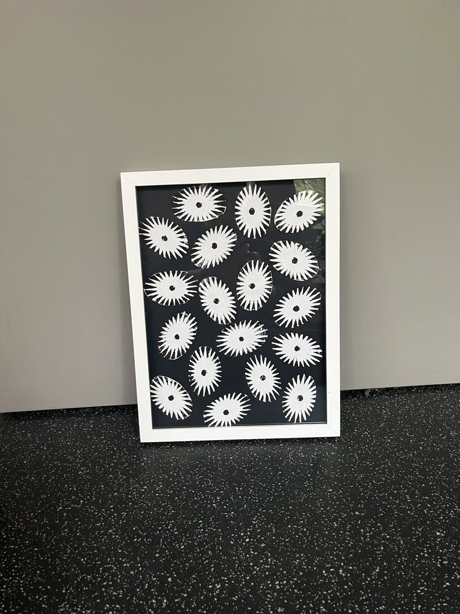 jennyeclair's tweet photo. My mothers cut glass bowl bottom Lino print cut outs on black paper in A3 frame #studioeclair https://t.co/xbd1Svht34