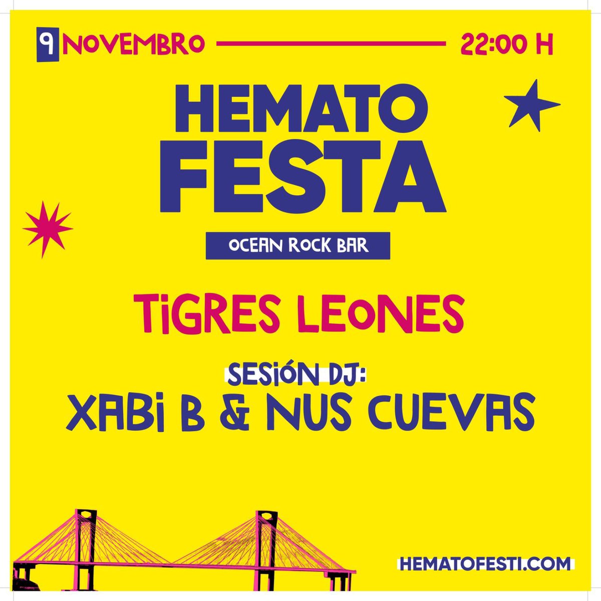 🎉 ¡Esta noche en Ocean Rock Bar! 🎉

🌟 ¡Llega #Hematofesta! 🌟 Ven a disfrutar de una noche épica con Tigres Leones y una sesión de DJ con Xabi B y Nus Cuevas. Prepárate para vivir una fiesta inolvidable con el mejor ambiente de Vigo.

📅 Fecha: 9 de noviembre
🕙 Hora: 22:00