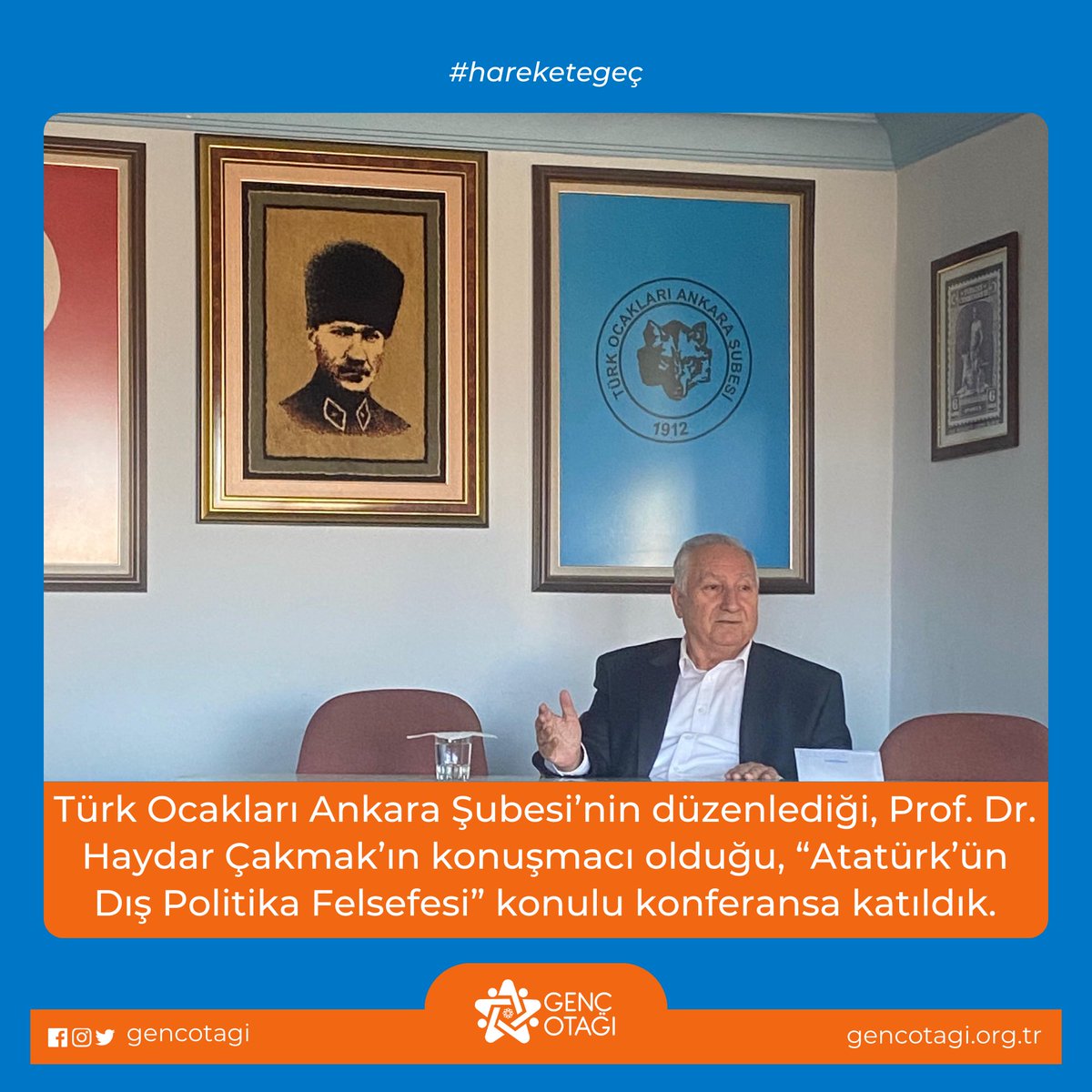 gencotagi's tweet image. Türk Ocakları Ankara Şubesi’nin düzenlediği, Prof. Dr. Haydar Çakmak’ın konuşmacı olduğu, “Atatürk’ün Dış Politika Felsefesi” konulu konferansa katıldık.

#gençotağı #hareketegeç