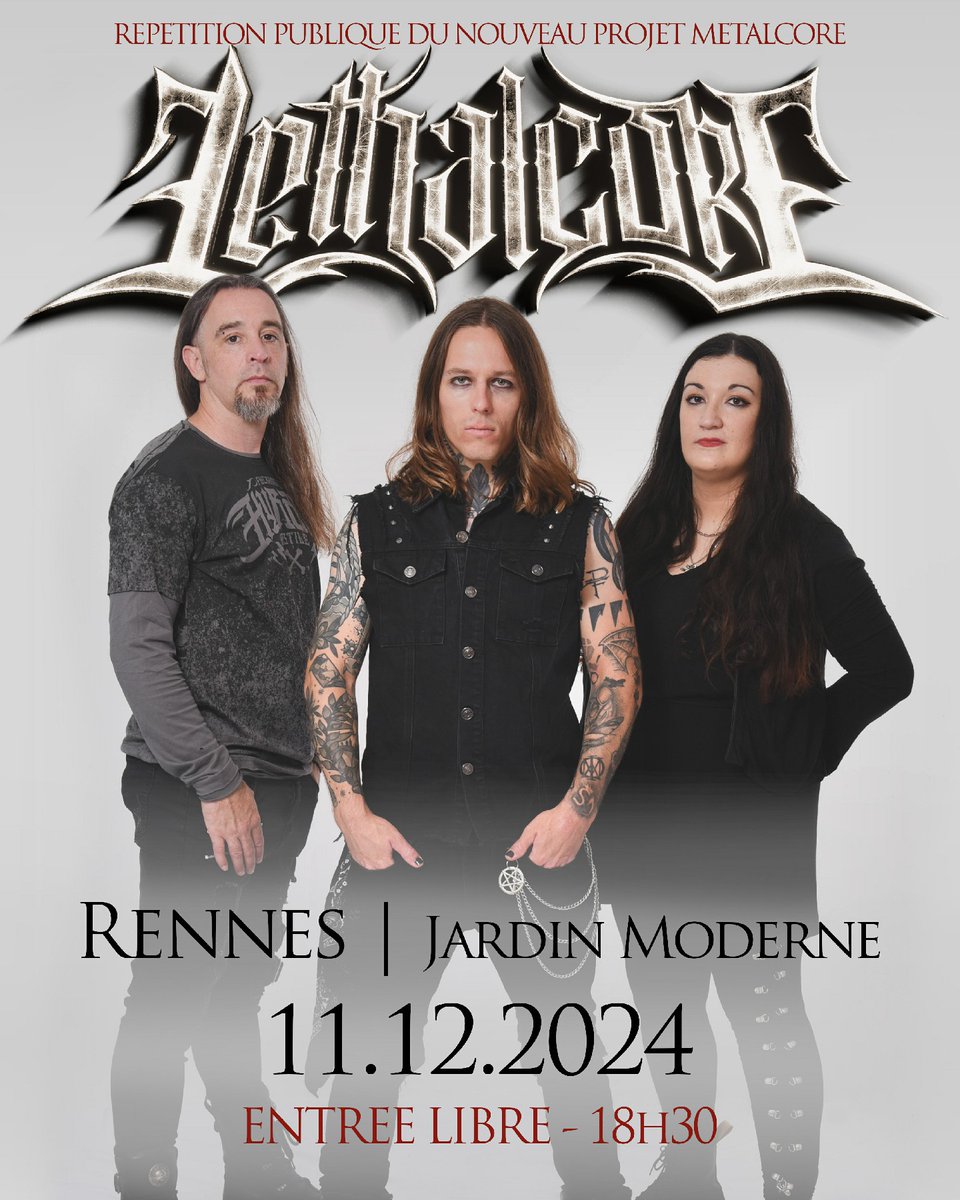 Lethalcore (@lethalcore1) on Twitter photo 🖤 ​​First stage for Lethalcore!
Rennes - Jardin Moderne - December 11
We will play for the first time on stage the show that we have been preparing for months.
6:30 PM - Free admission
@JardinModerne <a href="/celinelevu/">Céline Le Vu</a> <a href="/EmmanuelDevorst/">Emmanuel Devorst</a>
#metalcore #melodeath #lethalcore 🖤 ​​First stage for Lethalcore!
Rennes - Jardin Moderne - December 11
We will play for the first time on stage the show that we have been preparing for months.
6:30 PM - Free admission
@JardinModerne <a href="/celinelevu/">Céline Le Vu</a> <a href="/EmmanuelDevorst/">Emmanuel Devorst</a>
#metalcore #melodeath #lethalcore