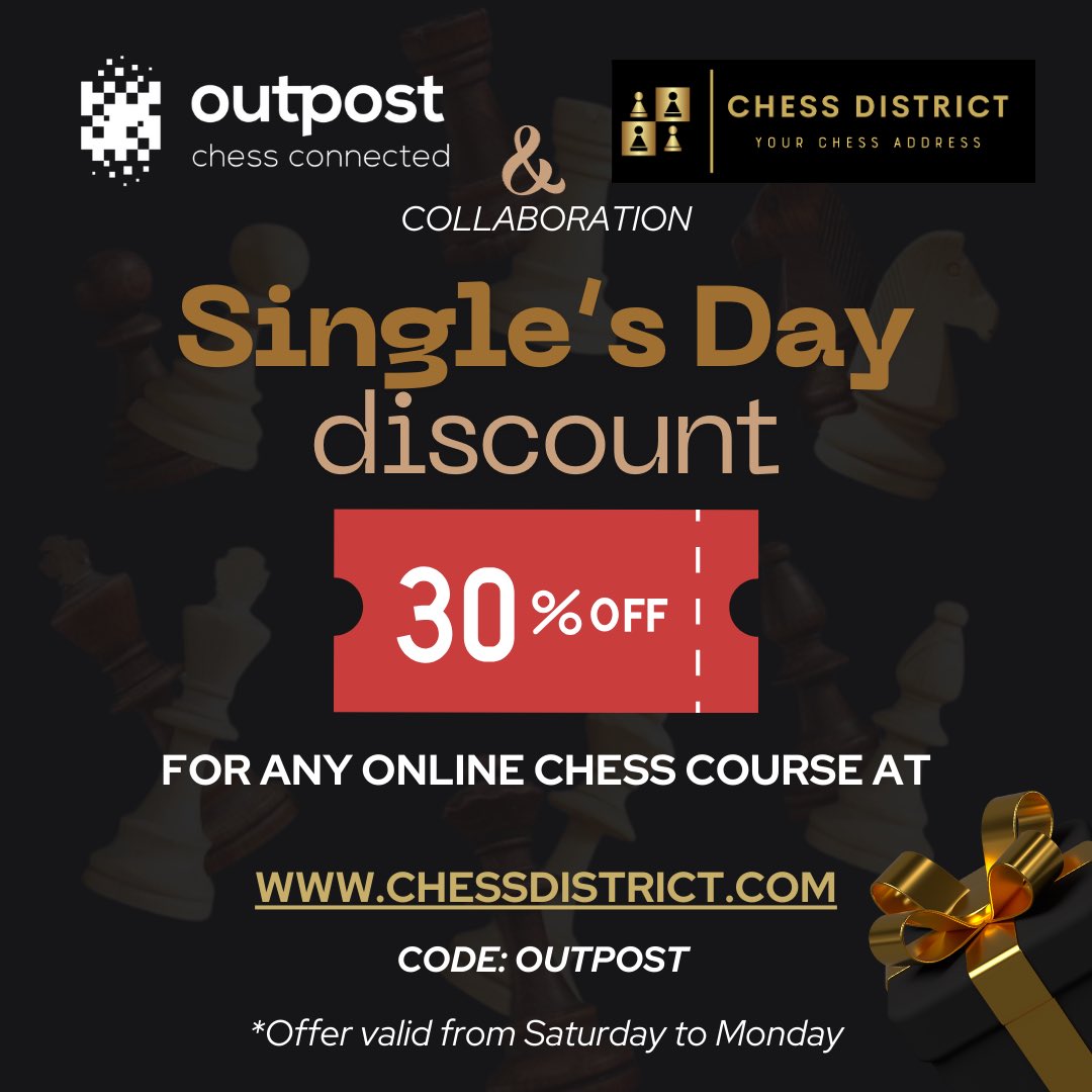 OutpostChess's tweet image. Pick chess course, at checkout enter code: OUTPOST at chessdistrict.com
#chesscourse #chesstraining #chesscouch #Chess