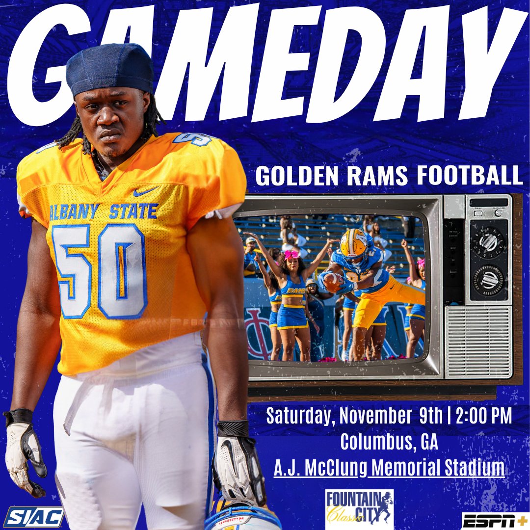 It’s time for the 34th Fountain City Classic! 🏈 The Golden Rams take on Fort Valley State in a high-stakes matchup with championship hopes on the line. Today's game will be played on ESPN+! #Movetheneedle #AllIn #CreatingLegacies #StillIntheHunt