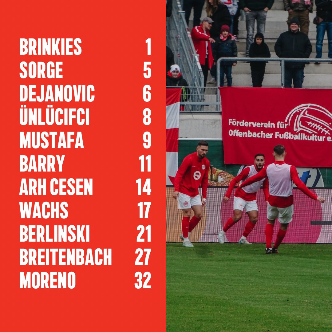 OFC_offiziell's tweet photo. Mit dieser Startelf geht der OFC in das Spiel. 🔴⚪️ #OFCGSV #kickersoffenbach #nurderOFC https://t.co/n96NbgyaQa