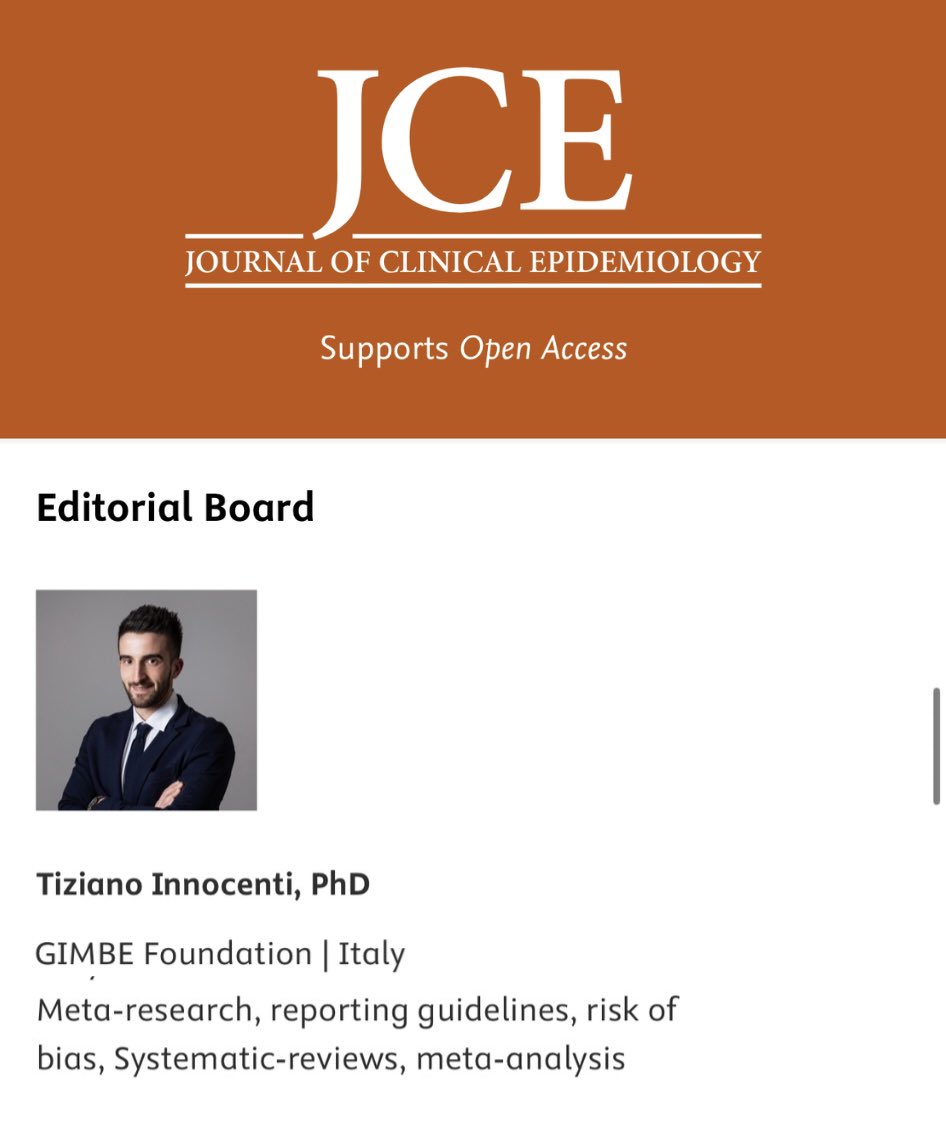 Tiziano Innocenti, PhD (@innocenti_tzn) on Twitter photo Extremely proud to join the Editorial Board of the <a href="/JClinEpi/">Journal of Clinical Epidemiology</a>.
<a href="/GIMBE/">Fondazione GIMBE</a> has always promoted and supported research integrity and the editorial process. Excited to contribute and help this prestigious journal.
Thanks to EIC Andrea Tricco and David Tovey for the invitation! Extremely proud to join the Editorial Board of the <a href="/JClinEpi/">Journal of Clinical Epidemiology</a>.
<a href="/GIMBE/">Fondazione GIMBE</a> has always promoted and supported research integrity and the editorial process. Excited to contribute and help this prestigious journal.
Thanks to EIC Andrea Tricco and David Tovey for the invitation!