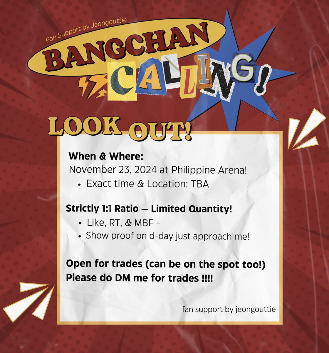 jeongouttie's tweet image. ⌞ BANGCHAN CALLING .ᐟ ☎️ ⌝
— #dominATE_BULACAN fan support by @jeongouttie 

🗓 Nov 23, 2024
📍 Philippine Arena .ᐟ 

See details on the photo
☎️ Additional info
— mbf me, like, &amp;amp; rt this post 

See you all there &amp;gt;__&amp;lt;

#dominATE #StrayKids #SKZinPH #bangchan #SKZ