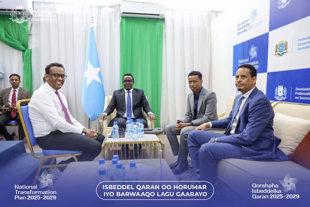 NTPSomalia's tweet photo. Somalia’s Attorney General, H.E. @SulaymanMohamud , visited the National Transformation Plan HQ to review progress toward developmental goals. He praised the teams and expressed confidence in the plan’s transformative impact on Somalia’s future. #SomaliaNTP https://t.co/KQRbfFrhIc