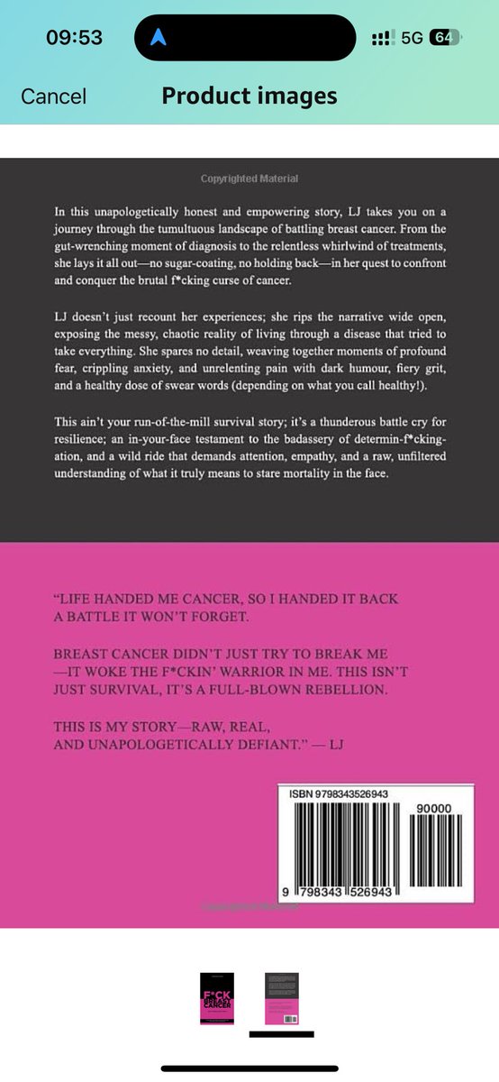 LWitcherley's tweet photo. The book is out - and so am I 👊🏻 https://t.co/KI0JP8Good #BreastCancerAwareness #breastcancerjourney #f*ckbreastcancer https://t.co/xOwqQUktTZ