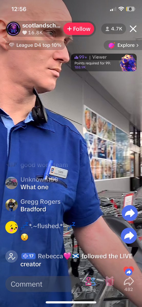 jonoonbass's tweet image. Watching a live ok tiktok. Someone’s stung another peado @AldiUK Dundee Scotland. The staff took him back inside. Managed to get a screenshot.