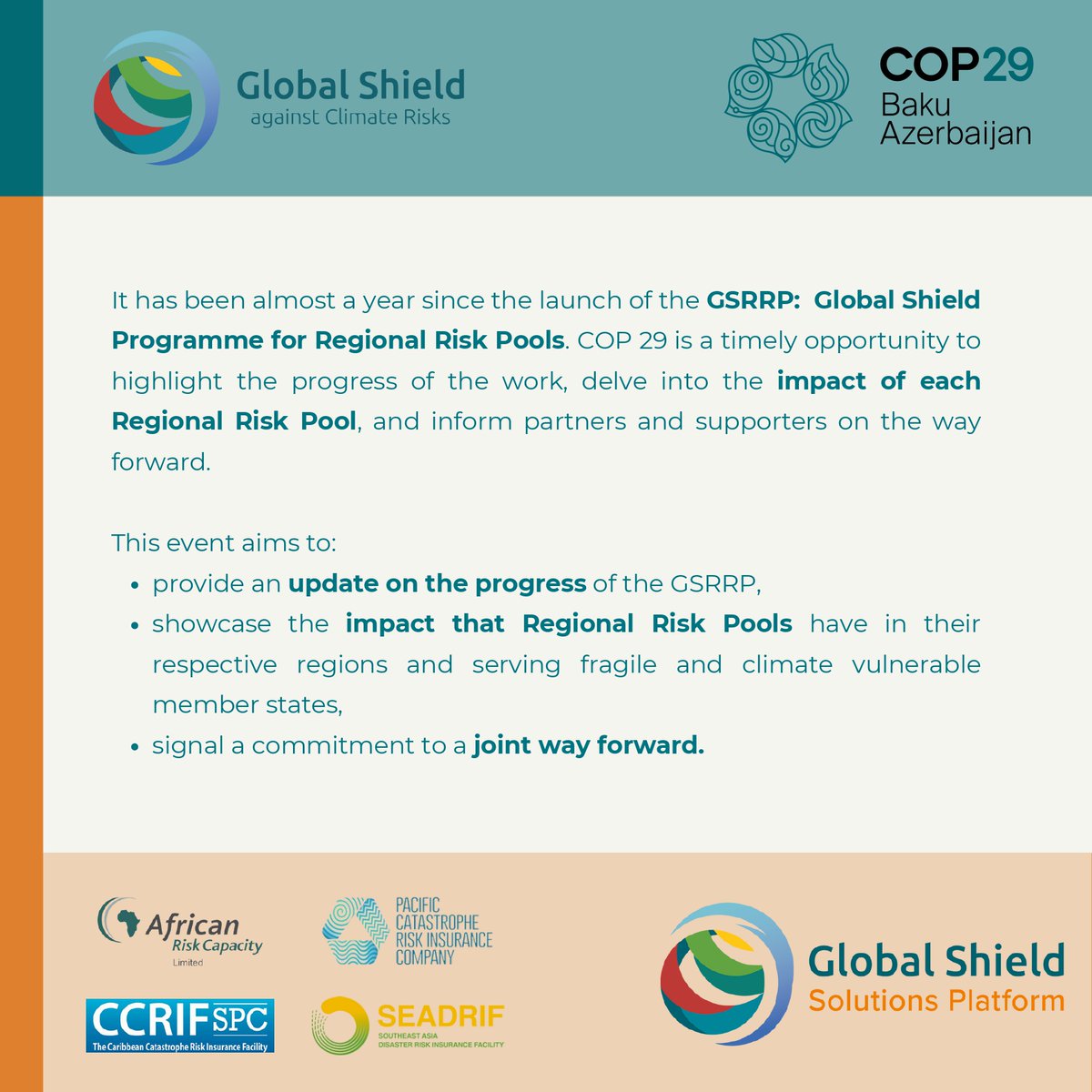ARCapacityLtd's tweet photo. ARC Ltd. CEO Lesley Ndlovu will join leaders from Global Shield and fellow #RegionalRiskPool leaders, CCRIF SPC’s Isaac Anthony, PCRIC’s Aholotu Palu, and SEADRIF’s Benedikt Signer, to discuss their support for #transboundary services to #climatevulnerable countries. https://t.co/Hyp2JxhBTS
