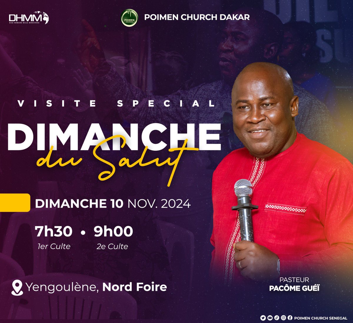 pmc_sn's tweet photo. Hello la famille!!!

Ce dimanche est un dimanche spécial où nous allons recevoir dans nos locaux un homme de Dieu oint, un fils de l’apôtre Mohammed Sanogo, le pasteur de l’église Vase d’honneur
Sénégal, le pasteur Pacôme GUEÏ.

 Ne manque pas ces moments de bénédictions https://t.co/J2v94F2nFB