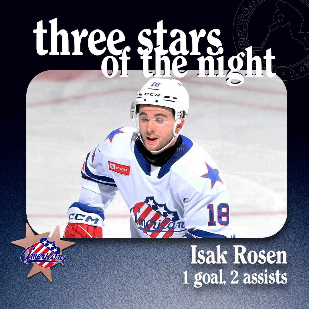 TheAHL's tweet image. Friday’s AHL Three Stars of the Night ⤵️

⭐️ Jagger Firkus @Firebirds
⭐️⭐️ Alex Barre-Boulet @RocketLaval 
⭐️⭐️⭐️ Isak Rosen @AmerksHockey