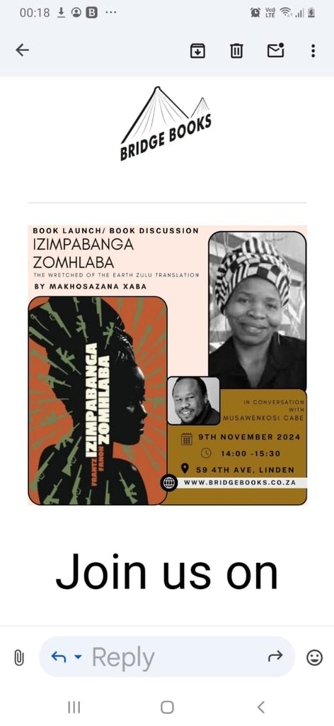 Janet Remmington (@varioushats) on Twitter photo At centre, Makhosazana Xaba’s scintillating isiZulu translation of Fanon’s Wretched of the Earth (<a href="/tri_continental/">Tricontinental Institute for Social Research</a>) at @bridgebooksjozi & all of us, inc <a href="/oscarsibabalwe/">A. S. Oscar Masinyana</a>, <a href="/griffinshea/">Griffin Shea</a>, Richard Pithouse et al, gathered round for best kind of conversation with Khosi & Musawenkosi. At centre, Makhosazana Xaba’s scintillating isiZulu translation of Fanon’s Wretched of the Earth (<a href="/tri_continental/">Tricontinental Institute for Social Research</a>) at @bridgebooksjozi & all of us, inc <a href="/oscarsibabalwe/">A. S. Oscar Masinyana</a>, <a href="/griffinshea/">Griffin Shea</a>, Richard Pithouse et al, gathered round for best kind of conversation with Khosi & Musawenkosi.