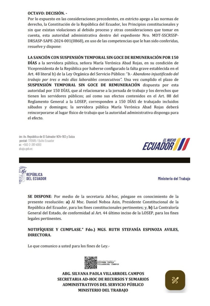 🇪🇨🇪🇨🇪🇨
¡Lo hicieron!
Sancionan a una vicepresidenta de elección popular con un «sumario administrativo».
La cultura de la trampa, de la que siempre les he hablado, y que sigue enterrando al país.
Es espeluznante la impunidad y la desvergüenza con la que actúan.
Debería intervenir