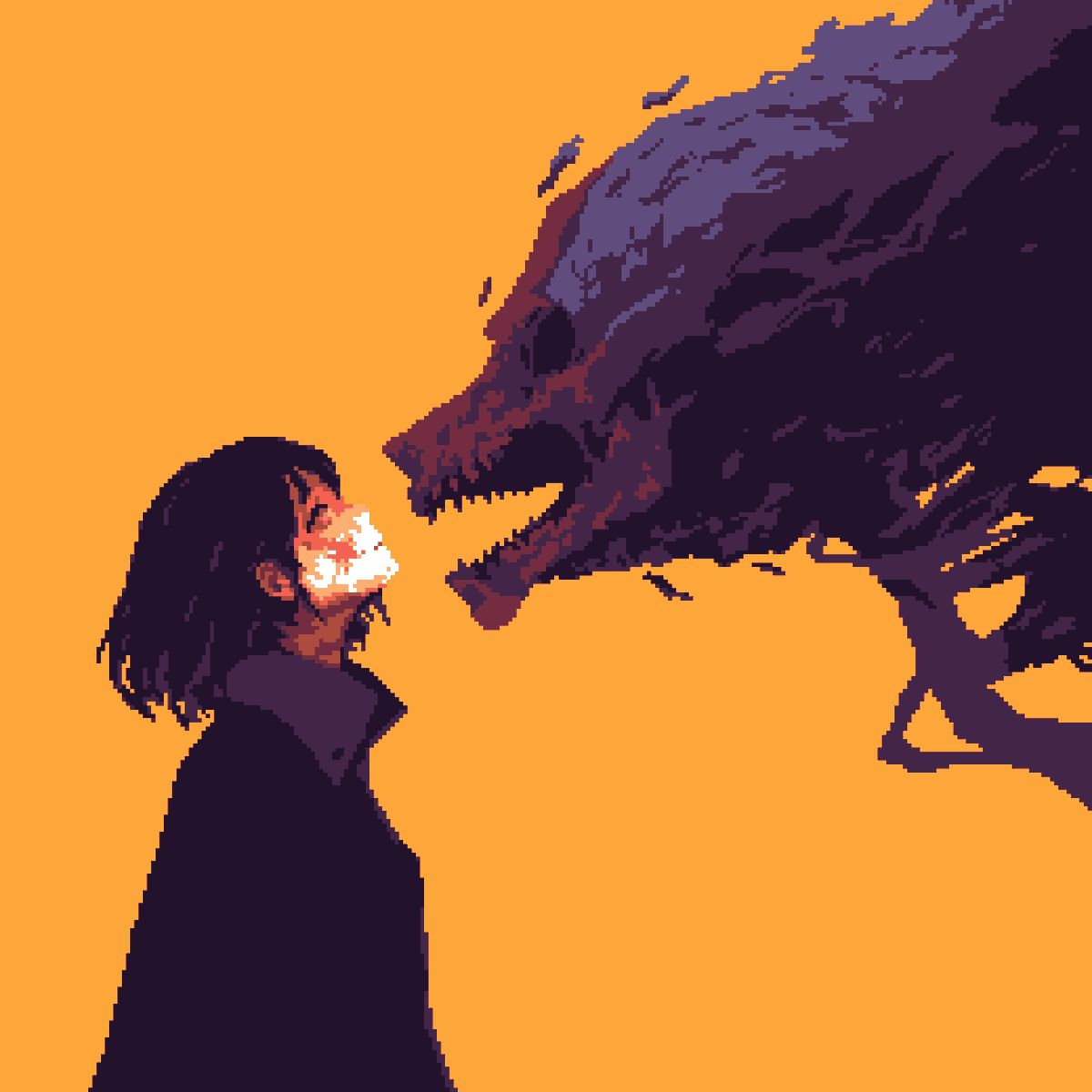 foxers_pixel's tweet photo. An unfortunate encounter 
"The wallpaper is available for free download on my Ko-fi" 
Palette : SAGE57 
#pixelart #ドット絵 #aseprite #digitalart #digital #art #pixel #illustration #pixel_dailies #monster #wallpaper https://t.co/crJE8qcYpk