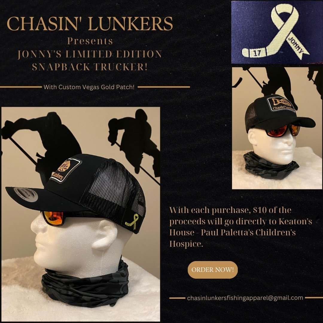 🎗 Introducing "JONNY'S LIMITED EDITION" Chasin' Lunkers Snapback Trucker—a unique piece supporting a powerful cause. Exclusively designed with the colors of Jonny's favorite team, the <a href="/GoldenKnights/">Vegas Golden Knights</a> &amp; featuring a woven "Johnny's Golden Ribbon," this hat is more than just apparel