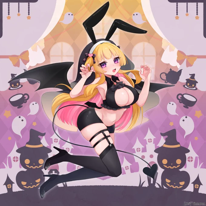 【ロスアカ】 愛川恋ちゃんのハロウィン全身図描かせていただきました!サキュバス…バニーリクエストありがとうございました!『Lost Arcadia』(C) 発注されたお客様/朔汰/ #朔汰のご依頼実績 #LostArcadia 