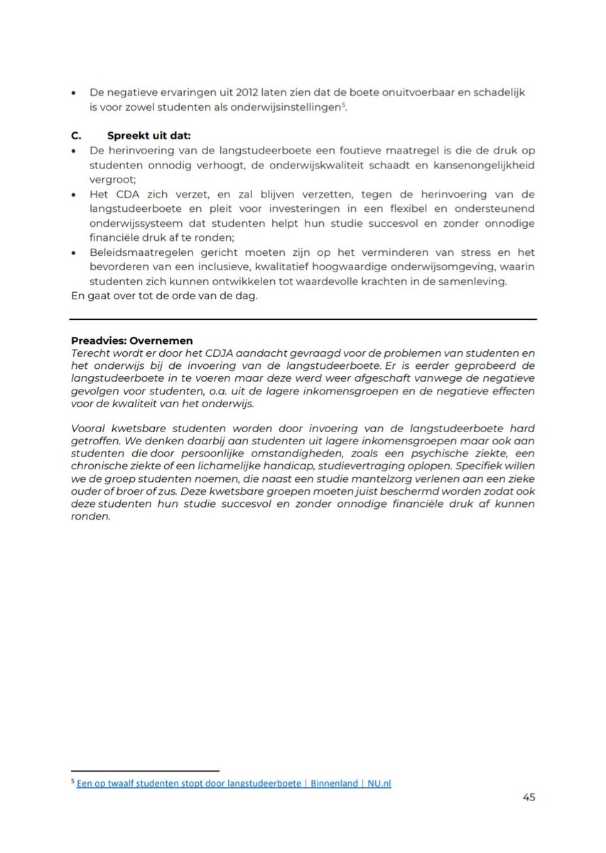 Weg met de langstudeerboete! ❌️🚮

Vanochtend heeft het <a href="/CDJA/">CDJA</a> een resolutie ingediend op het CDA-congres waarmee het <a href="/cdavandaag/">CDA</a> zich tegen de langstudeerboete keert, nu en in de toekomst.

En met succes. Met brede steun aangenomen. 💚💪