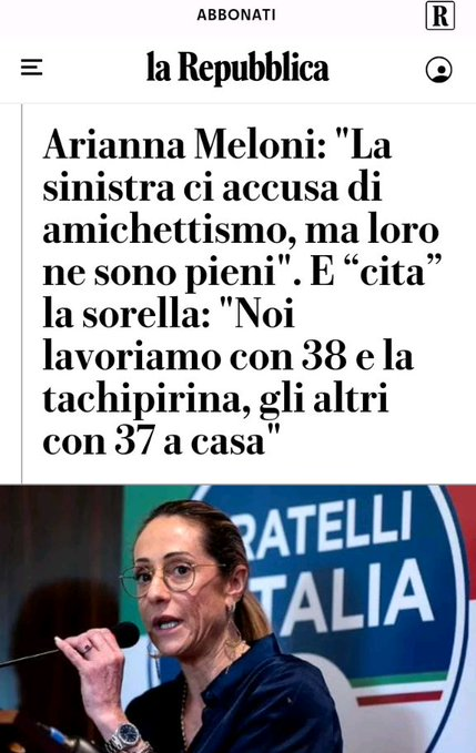 ToxMagato's tweet photo. Queste con il loro vittimismo hanno roto il ..xxxxo
sembra una soap di Intrighi non sanno governare..
#habemusfamilia #GovernoDellaVergogna
#MelonisOut https://t.co/iPxs2jajUV