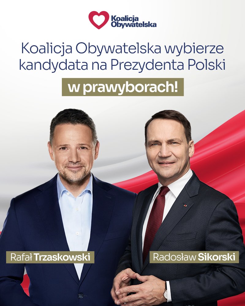 Obywatelska_KO's tweet photo. Koalicja Obywatelska wytypuje kandydata na Prezydenta Polski w demokratycznych prawyborach 🇵🇱✌🏻 https://t.co/GGFyOqLoS3