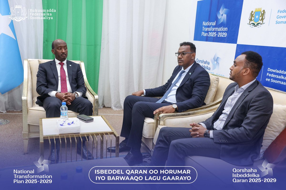 NTPSomalia's tweet photo. H.E. @AhmedHasanAden, Minister of Fisheries and Blue Economy, visited the Somalia NTP Center to assess progress in sustainable fisheries and marine development, focusing on strategies to boost the sector’s role in Somalia’s economic growth. #SomaliaNTP https://t.co/8q4xRVGFvN