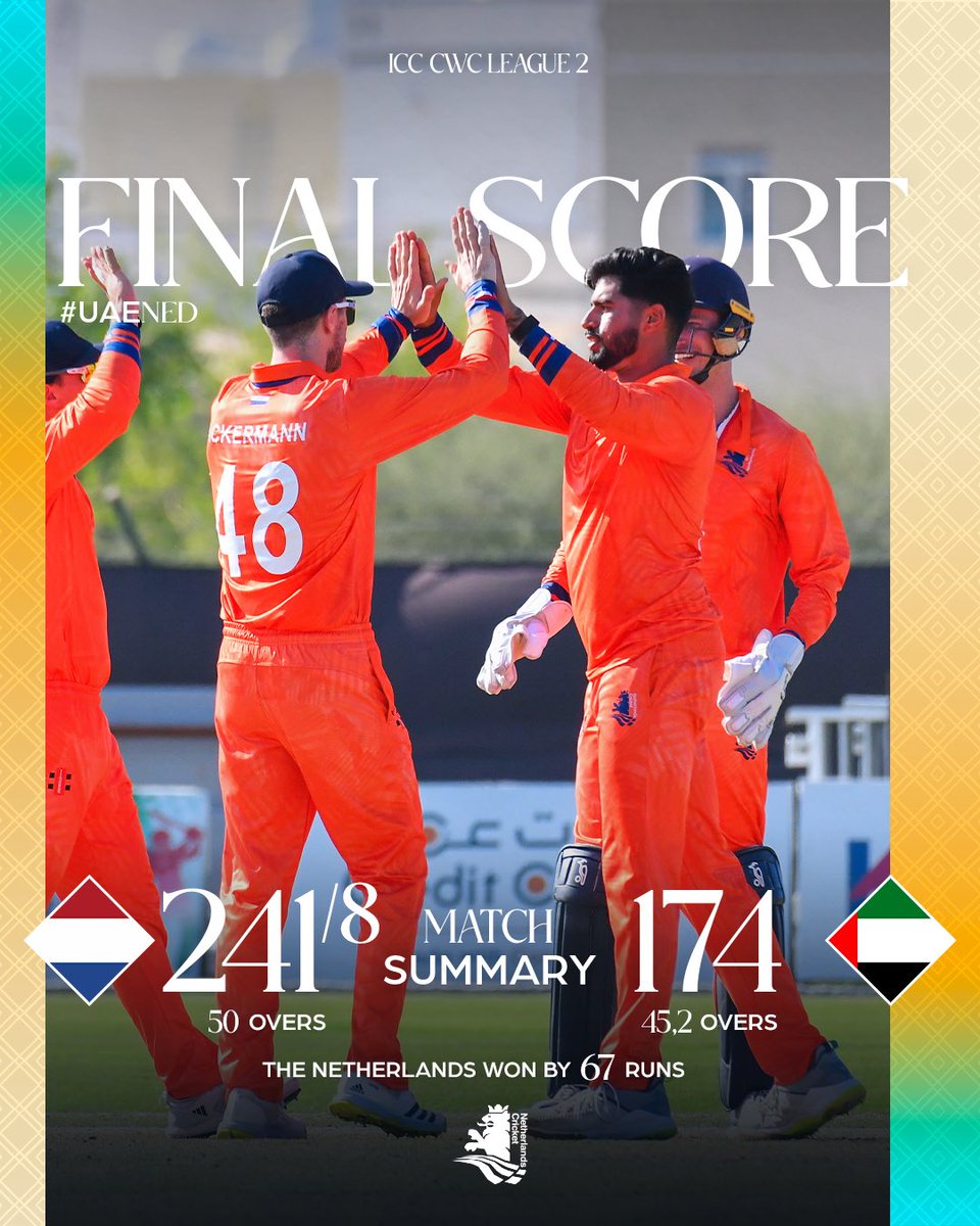 KNCBcricket's tweet photo. 𝗩𝗶𝗰𝘁𝗼𝗿𝘆 𝗶𝗻 𝘁𝗵𝗲 𝗯𝗮𝗴! 🎒
#KNCBcricket #KNCBmen #CWCL2 #UAEvNED https://t.co/fuU78bsGzC