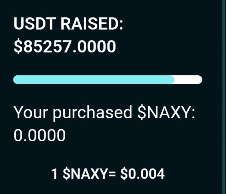 naxyai1's tweet photo. Naxy Presale will End soon
Hello Naxyians, We already filled up 85% of the last round of presale. Pick up the train until price is going up.
Buy: https://t.co/5aoAzY2MQc
Listing soon on @MEXC_Official
@gate_io @kucoincomand and Others.
#DeFi #binance
#naxy https://t.co/0MQubsRVKR