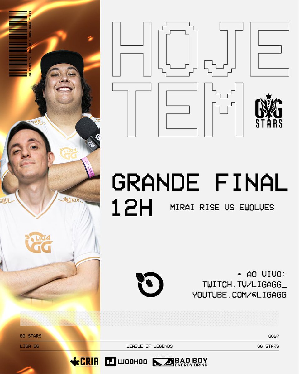 Falta pouco para a GRANDE FINAL DA GG STARS!

@KobraTv_ e <a href="/JensenCaster/">Jensen ⚜️</a> vão trazer a Narratividade!

E em Summoners Rift @miraixgg x <a href="/Ewolvesgg/">ewolvesgg</a> Quem vai levar o caneco e a Premiação para casa?

12:00 jaja Ao vivo!
twitch.tv/ligagg_