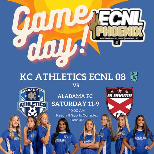 Good morning Phoenix!! Ready for GAME DAY 2️⃣ at #ECNLPHX‼️ We would love to see you there! Let’s do this KCA!! <a href="/AthleticsKCECNL/">KC Athletics ECNL</a> <a href="/MarcusKelcher/">Marcus Kelcher</a> <a href="/AthleticsKC/">KC Athletics Soccer Club</a> <a href="/ImYouthSoccer/">ECNL/GA/Recruiting/College Soccer</a> <a href="/ImCollegeSoccer/">College Soccer Truth ™</a> <a href="/TopDrawerSoccer/">TopDrawerSoccer</a> <a href="/ECNLgirls/">ECNL Girls</a> <a href="/PrepSoccer/">Prep Soccer ⚽️</a>