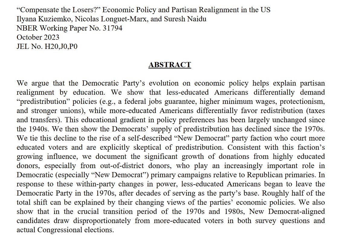 I want to briefly talk about one of my favorite papers and how it relates to the U.S. election.

Short version: It's the predistribution, stupid