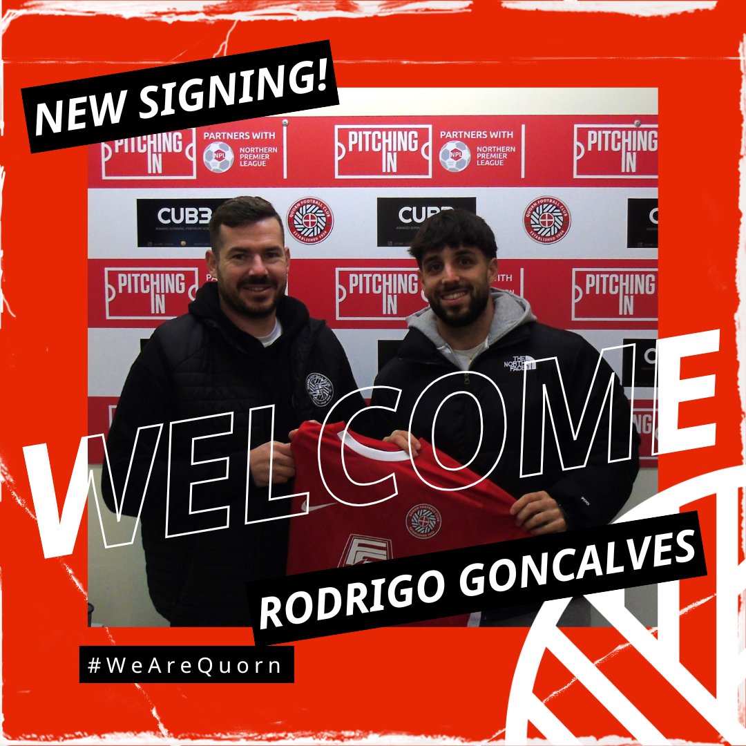 SQUAD NEWS: We're delighted to welcome Rodrigo Goncalves to the Stotto Stadium. "Rodders" arrives from Grantham Town where he scored three in twelve appearances for the Gingerbreads. Welcome to Quorn Rodrigo.

#WeAreQuorn #QuornFC #TheMethodists⛪ #TheReds🟥 #TheStottoStadium🏟