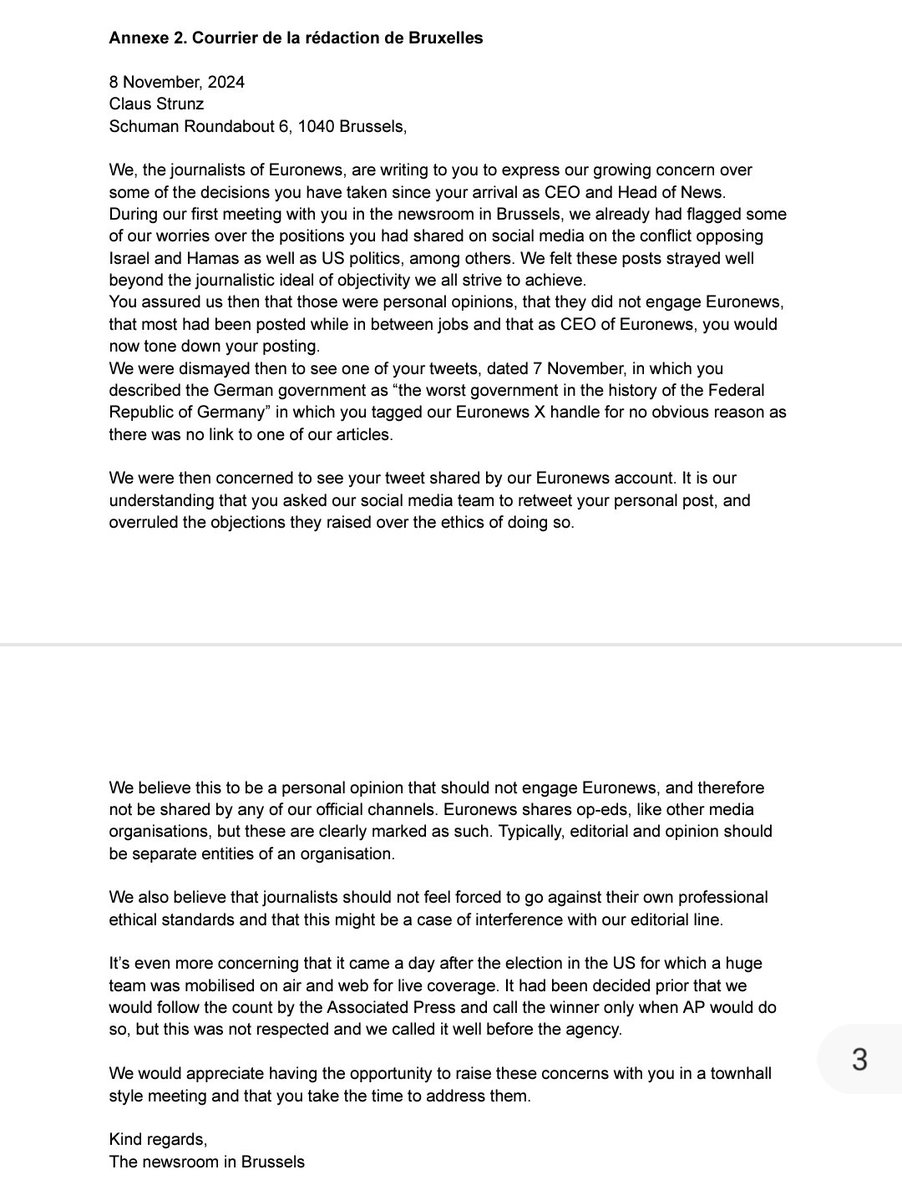 SNJ - premier syndicat de journalistes (@snj_national) on Twitter photo Les élus du CSE d'Euronews ont voté ce vendredi 8 novembre une motion pour dénoncer les "prises de position partisanes et non sourcées" de leur nouveau directeur éditorial Claus Strunz, qui va jusqu'à exiger que ses tweets soient relayés par le compte officiel <a href="/euronews/">euronews</a> 
😵😡 Les élus du CSE d'Euronews ont voté ce vendredi 8 novembre une motion pour dénoncer les "prises de position partisanes et non sourcées" de leur nouveau directeur éditorial Claus Strunz, qui va jusqu'à exiger que ses tweets soient relayés par le compte officiel <a href="/euronews/">euronews</a> 
😵😡