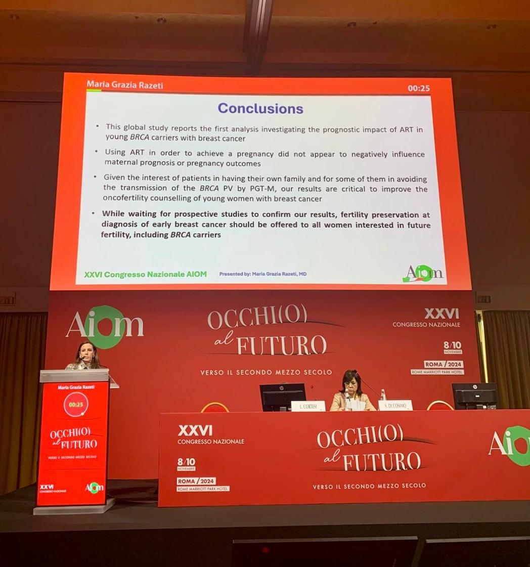 So proud to present the results of our analysis from #BRCABCYcollaboration on the safety of #ART in young #BRCA carriers after BC at the <a href="/AIOMtweet/">AIOM</a> National Congress 2024. A crucial step toewards a safer future for our patients. #BreastCancer #BRCA #AIOM24