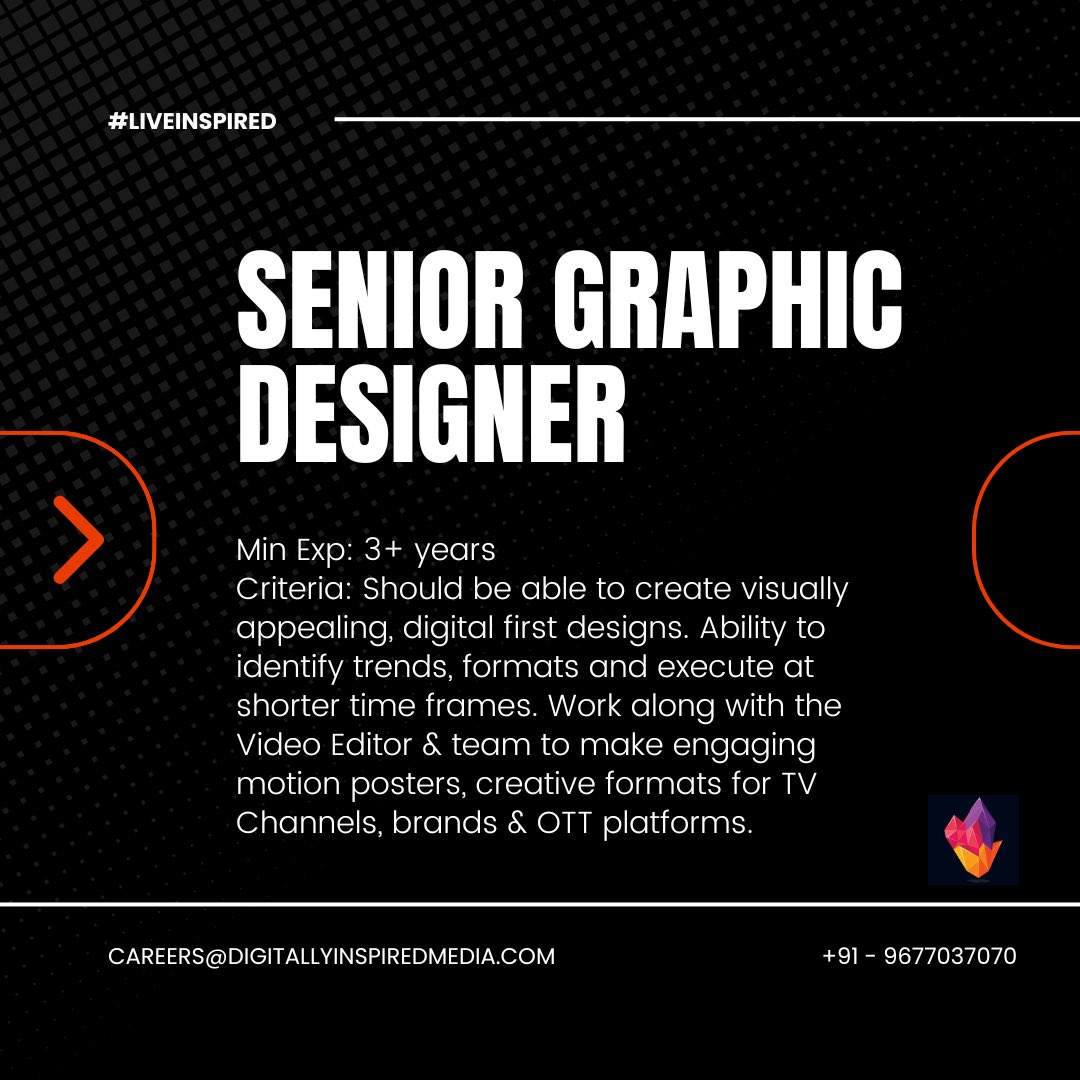 digital_inspire's tweet photo. Don’t miss this opportunity to join a passionate team that thrives on imagination and fosters endless possibilities! 
Location: Chennai, work from office only. 
Apply now, send your resume and portfolio to careers@digitallyinspiredmedia.com
. https://t.co/DrpEDPGdhz