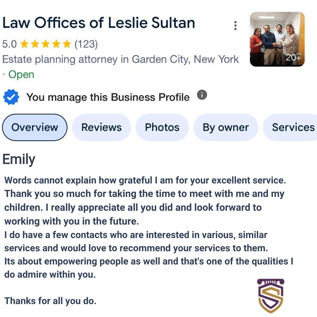 SultanAttorney's tweet image. Thank you, Emily, for your kind words and trust; it was a pleasure working with you and your family, and I’m honored by your recommendation.

#estateplaning #legal #attorney