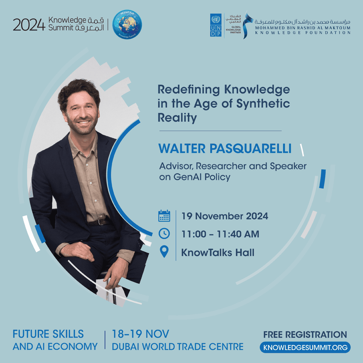 Listen to Walter Pasquarelli, advisor, researcher, and speaker on GenAI policy, as he discusses "Redefining Knowledge in the Age of Synthetic Reality" at #KnowledgeSummit24. Discover how generative technologies are transforming our understanding of knowledge and reality. Register