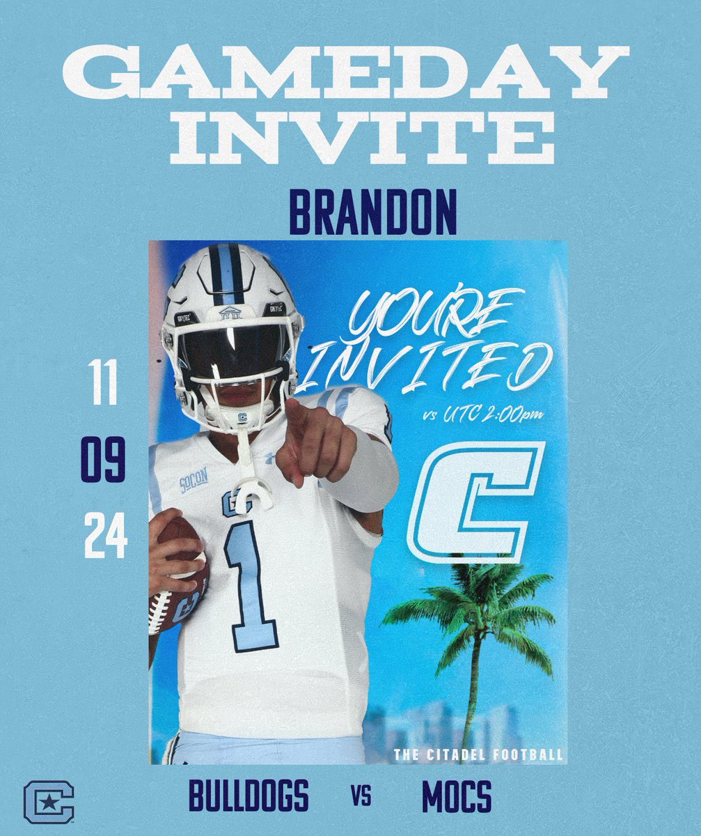 BrandonWhite_06's tweet photo. Thank you so much for the invite @CitadelFootball can’t wait to be at the game this afternoon. @CoachQIsom @JsonEskierka @CoachPCovington @CoachVeraldi @CoachCParrott @joshabrams8 @UCHS_Recruits @TheCitadelFB @EveretteSands https://t.co/ZtG6gKxf8N