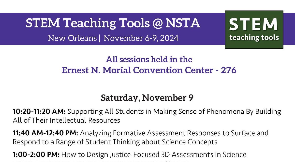 Philip Bell (@philiplbell) on Twitter photo Welcome to the last day of #NSTAFall24!
In the <a href="/STEMTeachTools/">STEM Teaching Tools</a> room 276 we are finishing strong with sessions on:
🌿 how to build on the thinking of students
🌿 how to support diverse sense making &
🌿 3D assessment design
Come join us!
FULL SCHEDULE:
my.nsta.org/conferences/se… Welcome to the last day of #NSTAFall24!
In the <a href="/STEMTeachTools/">STEM Teaching Tools</a> room 276 we are finishing strong with sessions on:
🌿 how to build on the thinking of students
🌿 how to support diverse sense making &
🌿 3D assessment design
Come join us!
FULL SCHEDULE:
my.nsta.org/conferences/se…