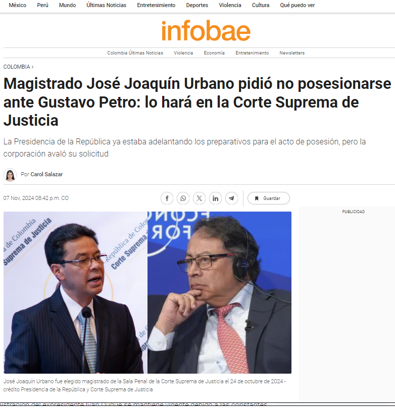 CarrillonavasG's tweet photo. #MañanasBLU Magistrado José Joaquín Urbano pidió no posesionarse ante Gustavo Petro: lo hará en la Corte Suprema de Justicia https://t.co/YdzkIRtKAw👈🇨🇴 #PetroGate #PegasusGate #PayasusGate Gravísimo #YoMarcho23N Payasus #ColombiaALaCalle23N #estamoscontigovicky Fuera Petro https://t.co/pM0JFHol0b