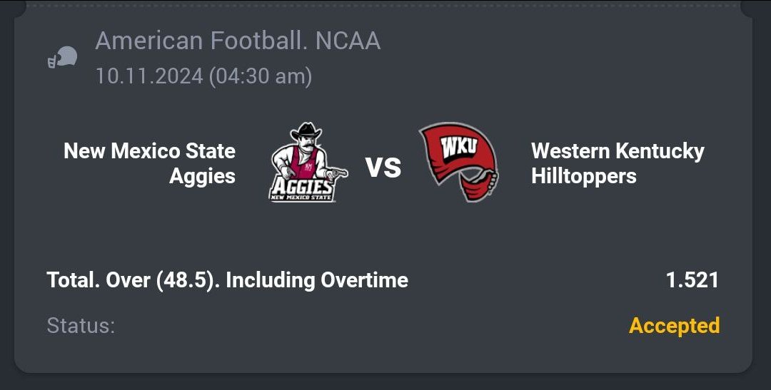 A3RBET's tweet photo. American Football - NCAA

🏈 Over 48.5
🔖 1.52
💵 21 Units

#NCAA #AussieRules #Footy #NCAA2024 #NCAA24 #SportsBetting #BetOnNCAA #NCAABetting #NCAABets #BettingTips #NCAAPicks #NCAAPredictions #Gambling #bettingtwitter #GoTops #EarnedNotGiven #WeAreNM #GoLobos

Like + RT https://t.co/I7RuonHlfR