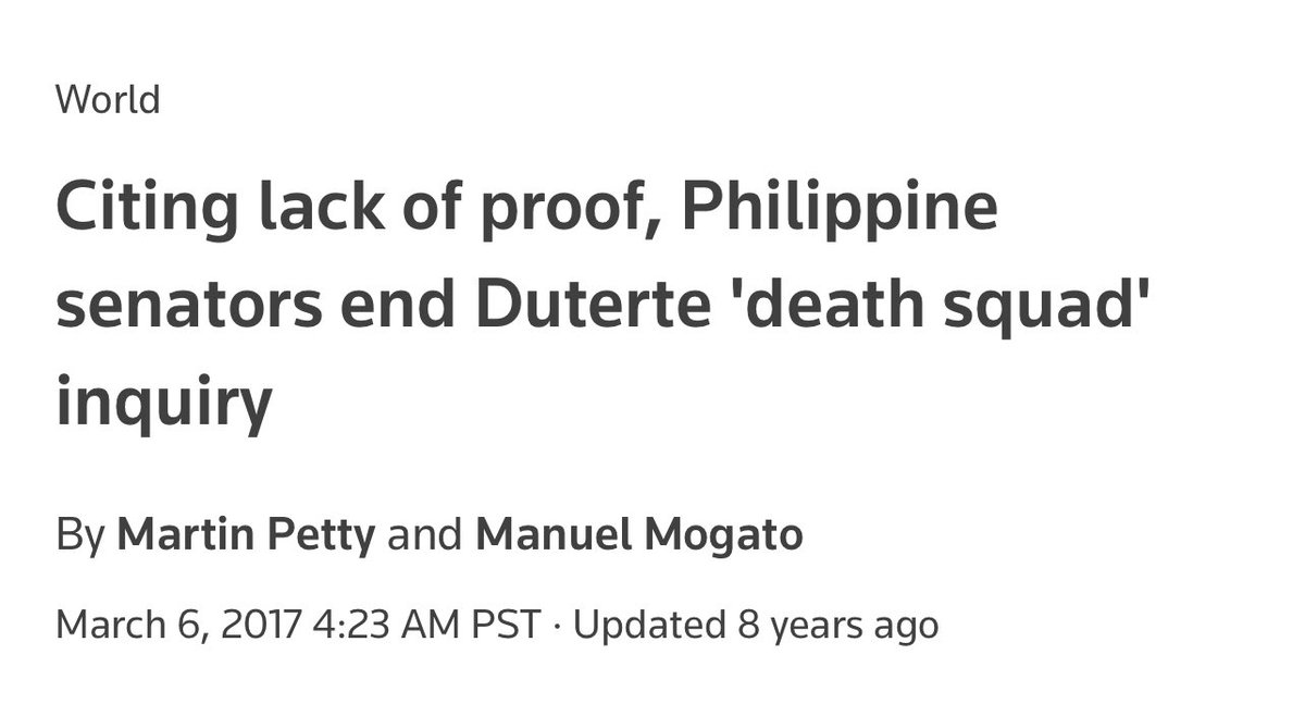 lu68carm's tweet photo. Throwback 2017

“We don't see any point of pursuing the investigation," Senator Panfilo Lacson, head of the Senate panel, told reporters.

"There's no independent evidence other than what he had already testified on."

———————

The truth is, there was no independent evidence back then, and there still isn’t any today.

I hate that taxpayers’ money is funding these circus hearings.