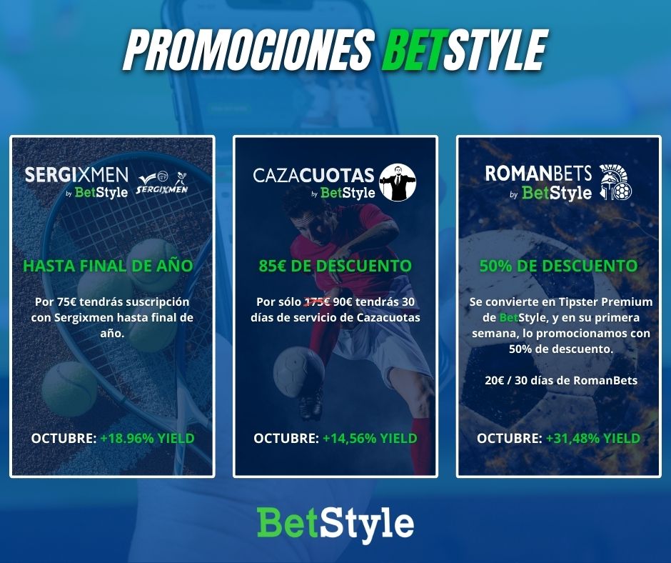 🚨PROMOCIONES BETSTYLE🚨

ℹ️ Estas son las promociones disponibles en BetStyle.

🎾<a href="/sergixmen82/">sergixmen</a>
🛍 75€ hasta final de año
🔗 betstyle.es/promociones/se…

⚽️<a href="/CAZACUOTAS/">CAZACUOTAS</a>
🛍 90€/30 días de descuento
🔗 betstyle.es/promociones/pr…

⚽️RomanBets
🛍 50% de descuento
🔗 betstyle.es/promociones/pr…
