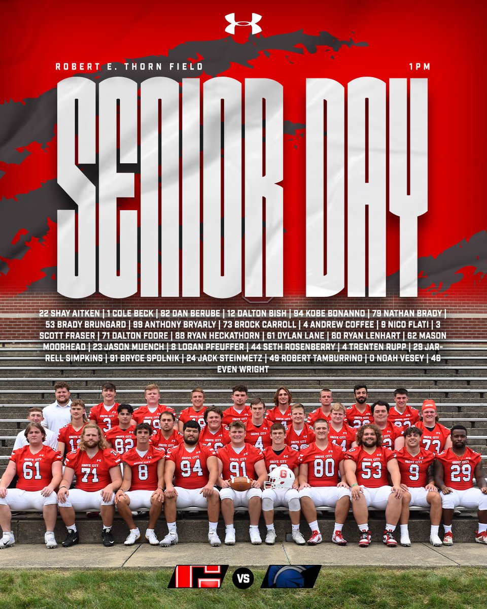 GCC_Wolverines's tweet photo. 𝗦𝗘𝗡𝗜𝗢𝗥 𝗗𝗔𝗬! 🏈

@GCC_FB seniors will be honored before today's 1PM game against Case Western Reserve!

#WolverinesTogether https://t.co/L6EyzJEieq