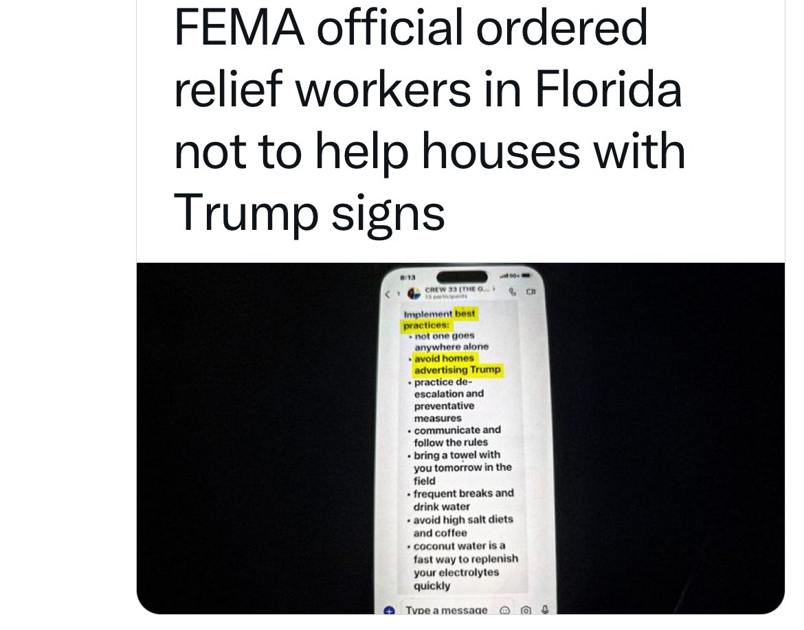 AngeliaJGriffin's tweet photo. 🤮 This disgusts me. We went down to FL with a trailer from TX after Milton. I guarantee we didn’t ask people who they were voting for before offering relief. Hurting people before politics. 🤮 https://t.co/RT6TqJT9aK